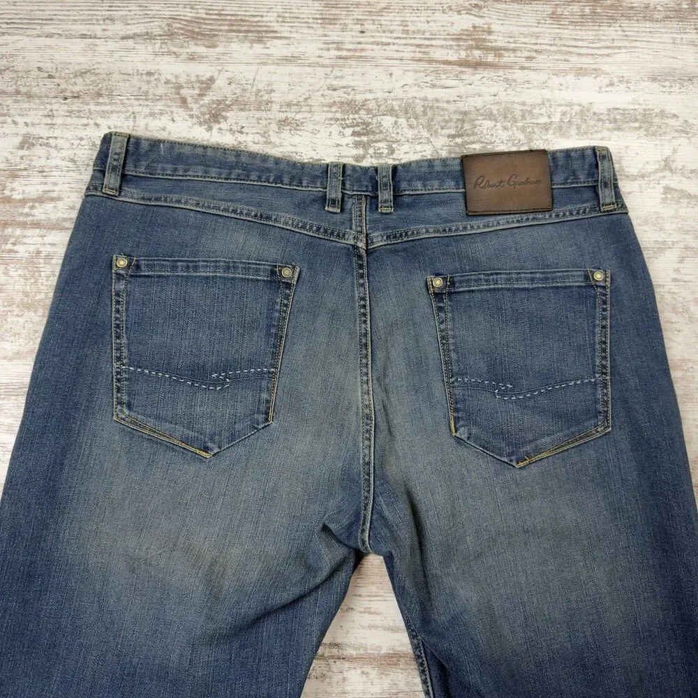 Robert Graham Classic Yates Jeans Mens 37x27 Blue Faded Straight Leg Denim
